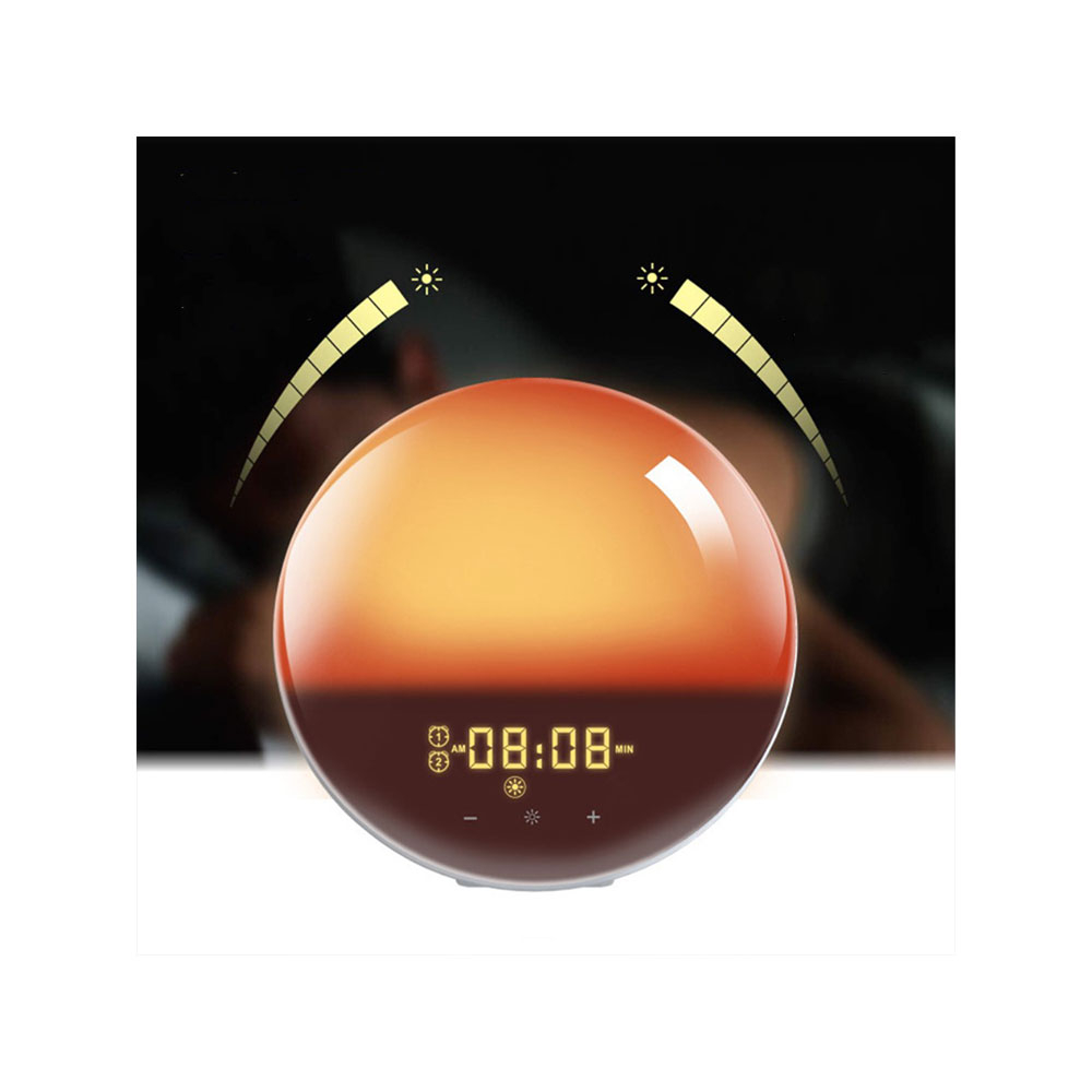 WiFi Smart Sunrise Wake Up Licht USB Wecker Sunset Nachtlicht FM Radio Tischuhr Touch Control iOS / Android - Weiss