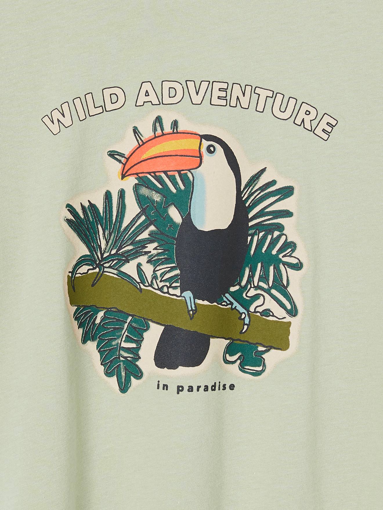 Camiseta infantil masculina com estampa de tucano, verde salgueiro.
