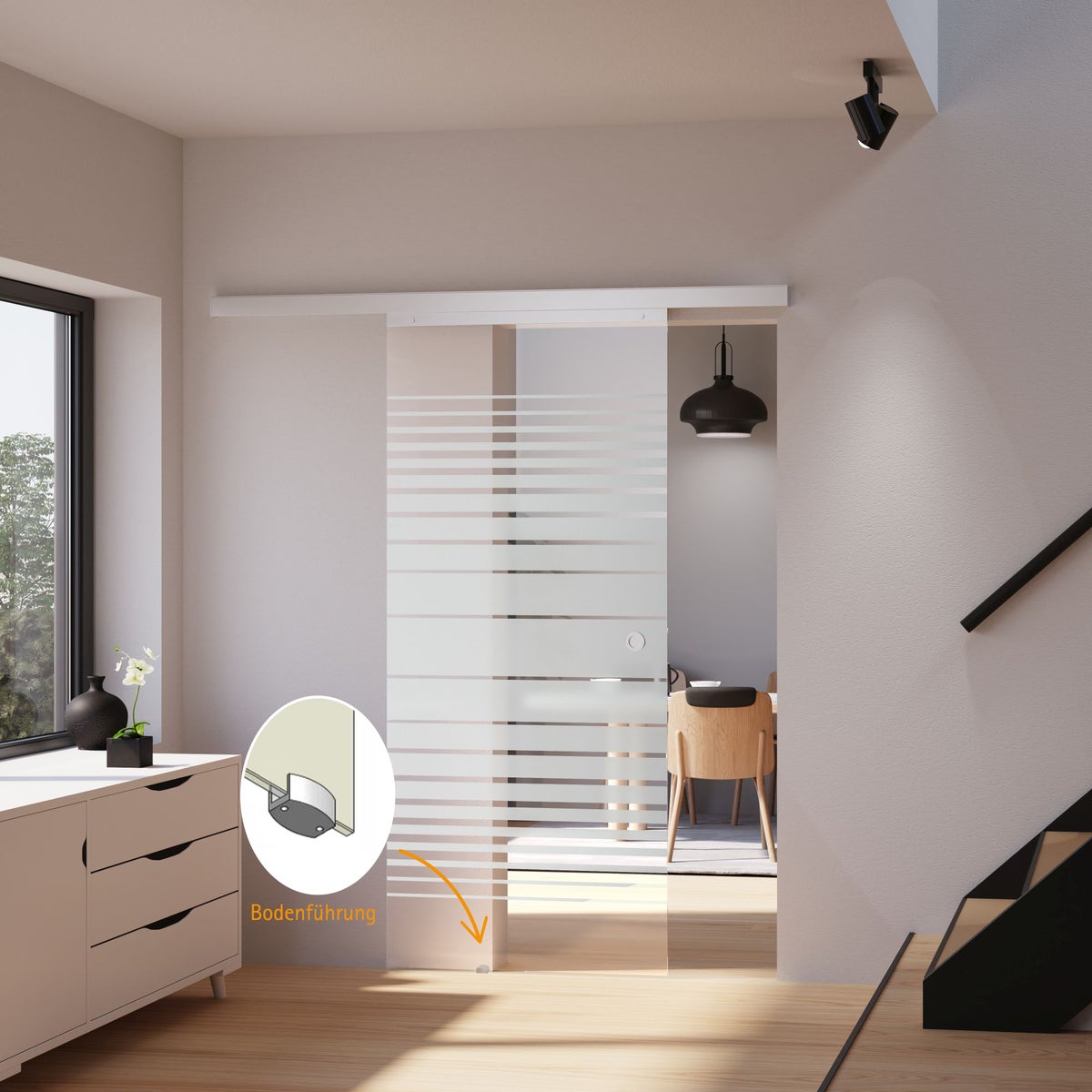 Schuifdeur van glas, gestreept, 880x2035 mm, binnendeur, glazen schuifdeur - vierkante greep + 2-zijdige softclose
