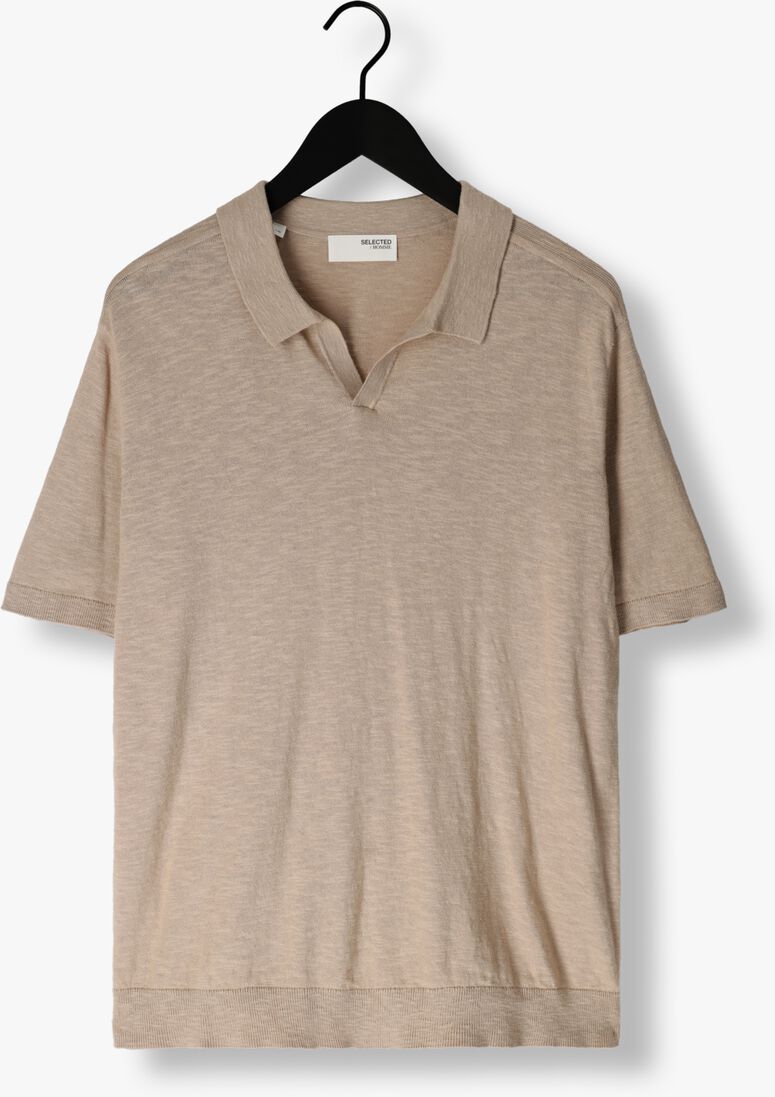 SELECTED HOMME beige selected homme polo slhberg linen ss knit open polo