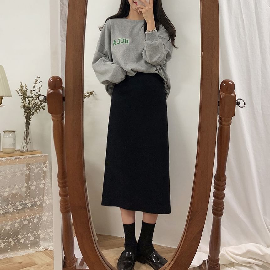 Yunhouse - Effen A-lijn midi-rok met hoge taille en split