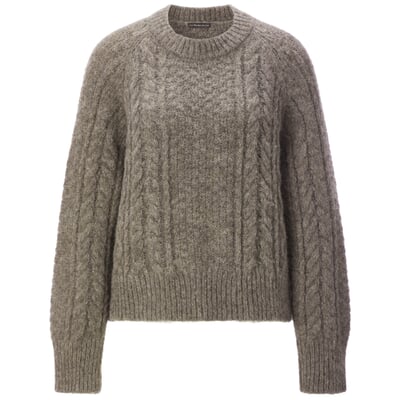 Damen-Zopfstrickpullover Alpaka, Taupe