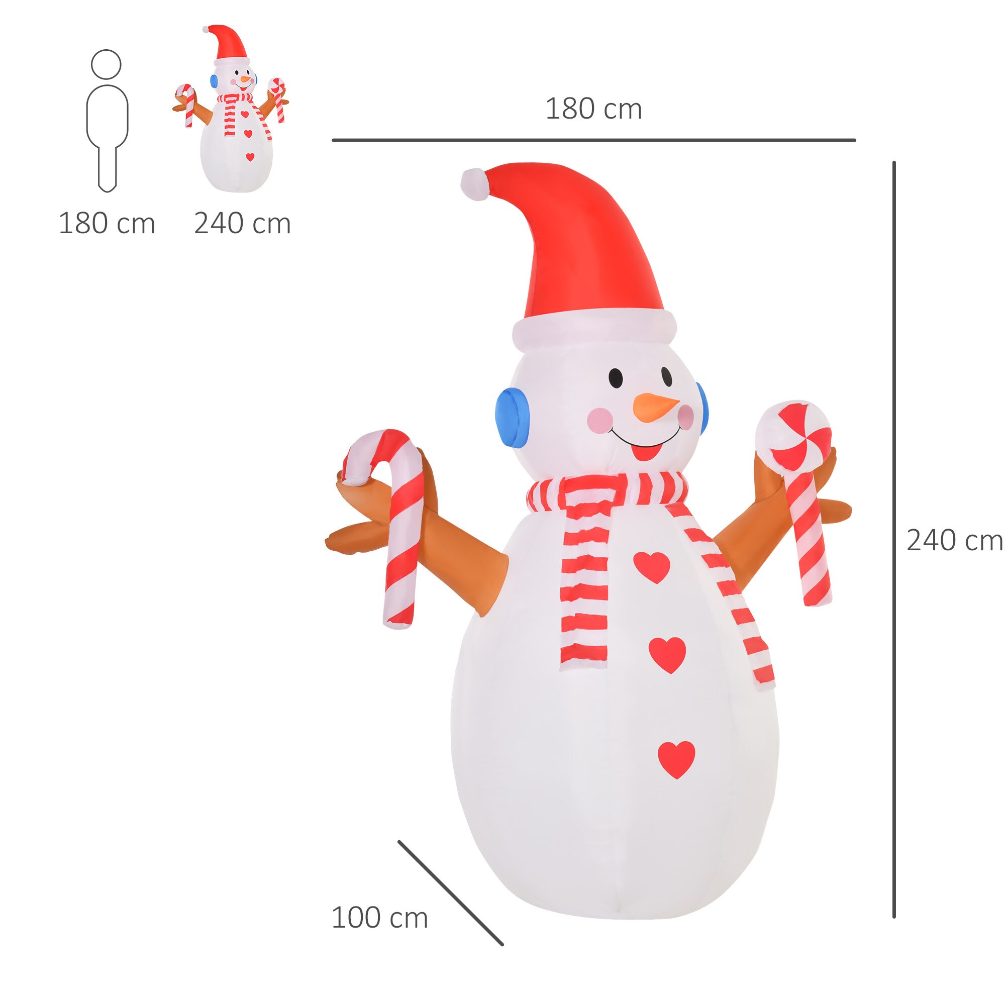 HOMCOM Weihnachtsdeko Weihnachtliche Dekoration, LED-Lichter, Automatisches Aufblasen Weiß, Rot 180 x 100 x 240 cm (BxTxH)
