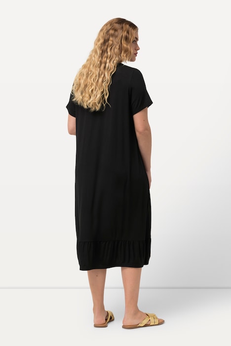 Jersey-Midikleid, A-Linie, Tunika-Ausschnitt, Halbarm