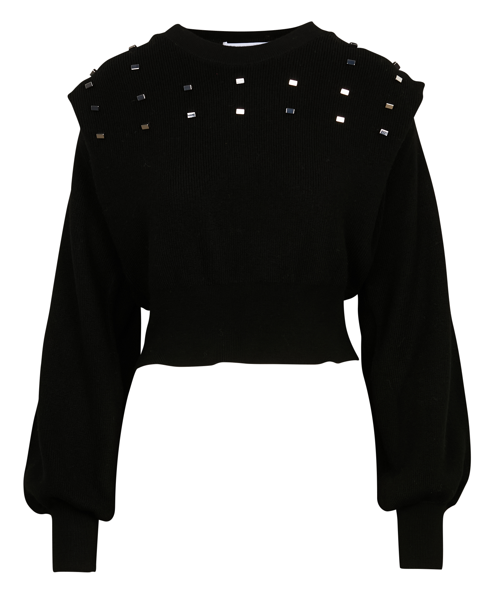 FAYRUZ - Pull ample col rond à studs en laine mérinos | Noir