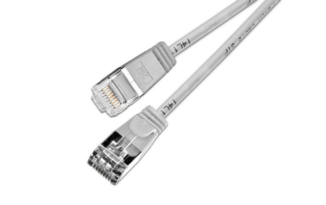 Slimpatchkabel RJ-45 - RJ-45, Cat 6, U/FTP, 0.5 m, GrauGeschirmtes Cat 6 Twisted-Pair-Kabel (U/FTP) mit Klinkenschutz