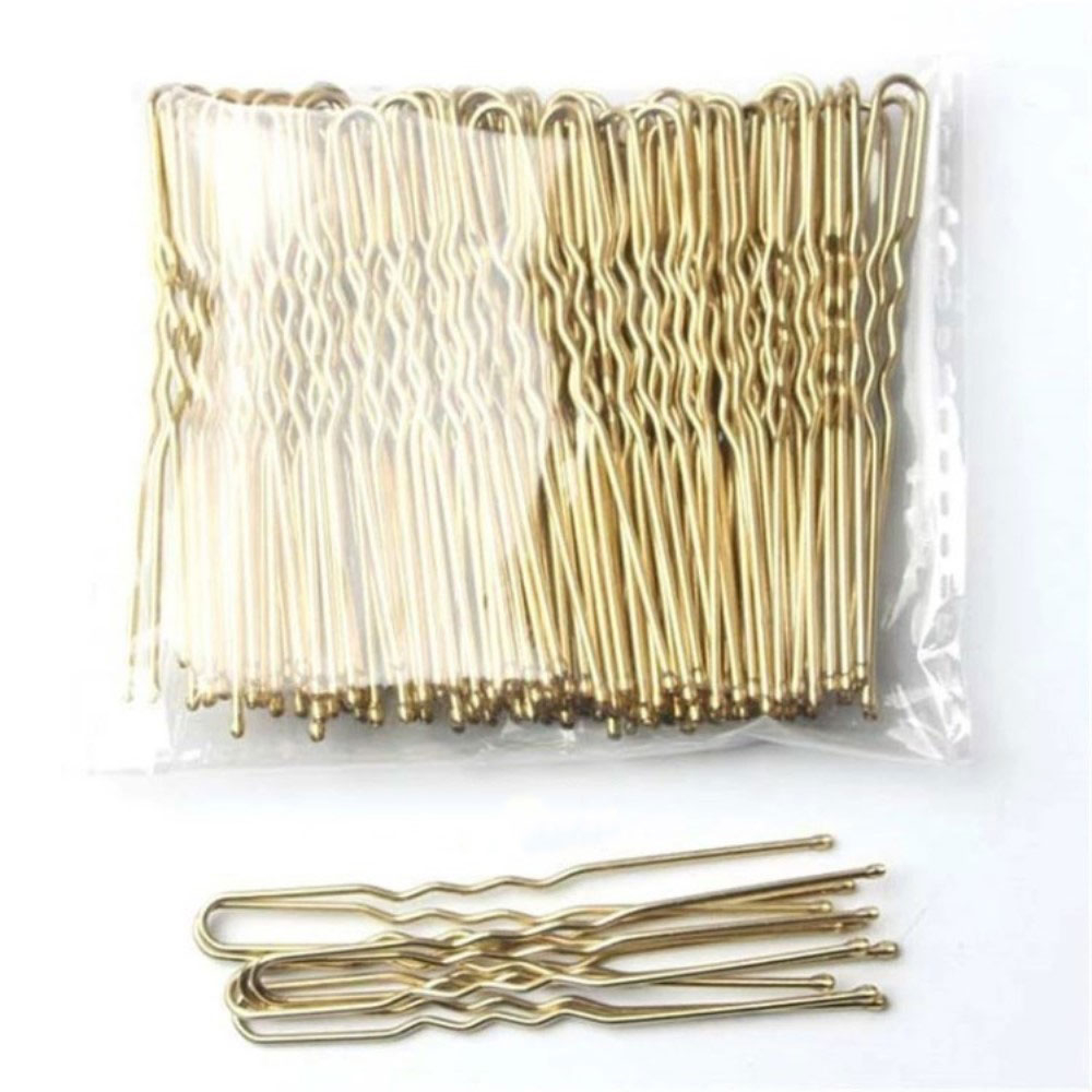 (100er Set) Metall Haarklammern Bobby Pin Haarspangen mit abgerundeter Spitze - Gold