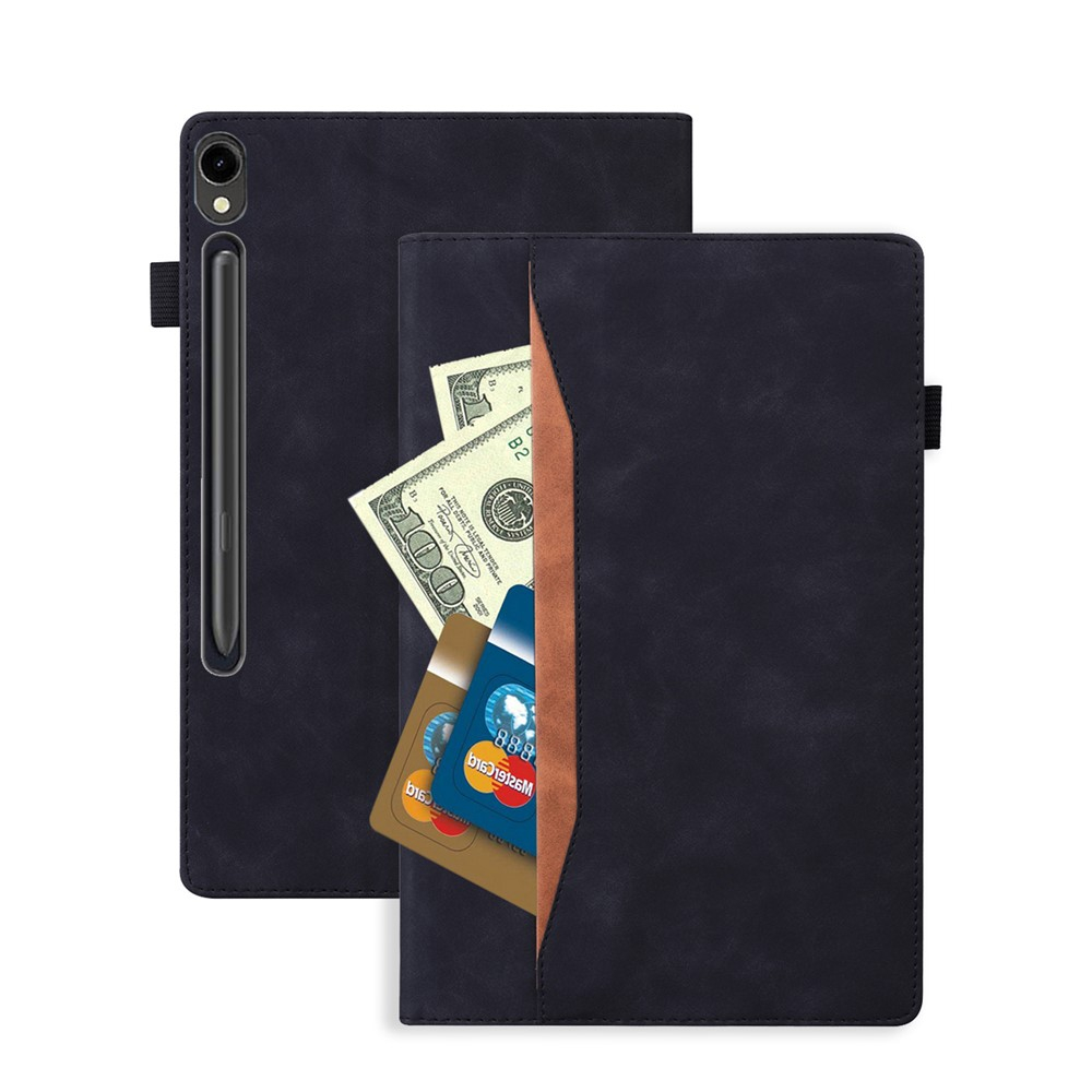 Samsung Galaxy Tab S11 Ultra Vintage Leder Tasche Smart Case Hülle S-Pen Halterung - Schwarz