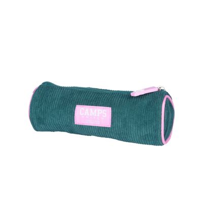 Trousse ronde Camps Corduroy - 1 compartiment - velours vert - Kid'Abord