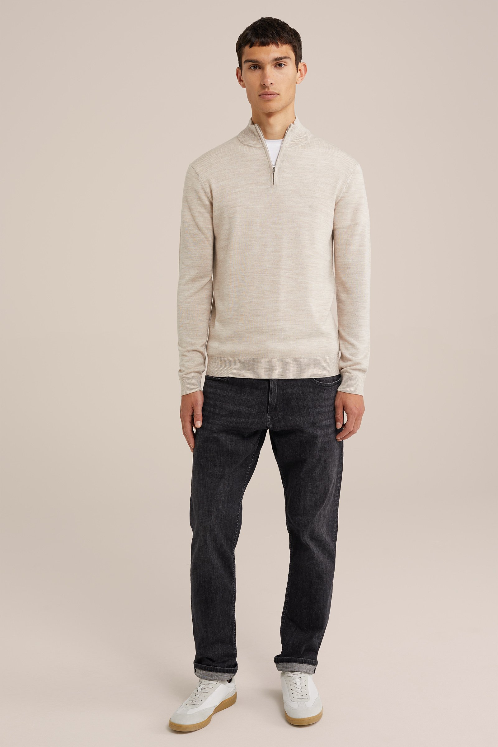 trui met rits van merinowol Fundamentals Beige