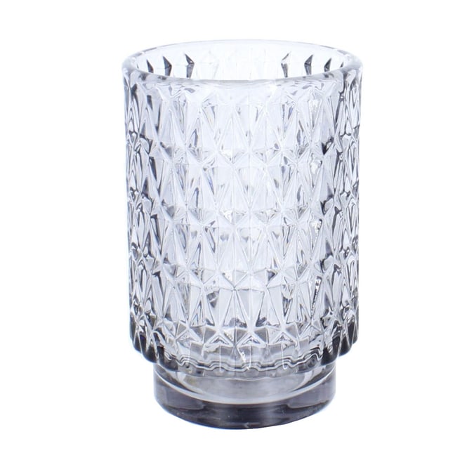 Windlicht Diamantmuster grau - aus Glas - ca. 8,5 x 13 cm