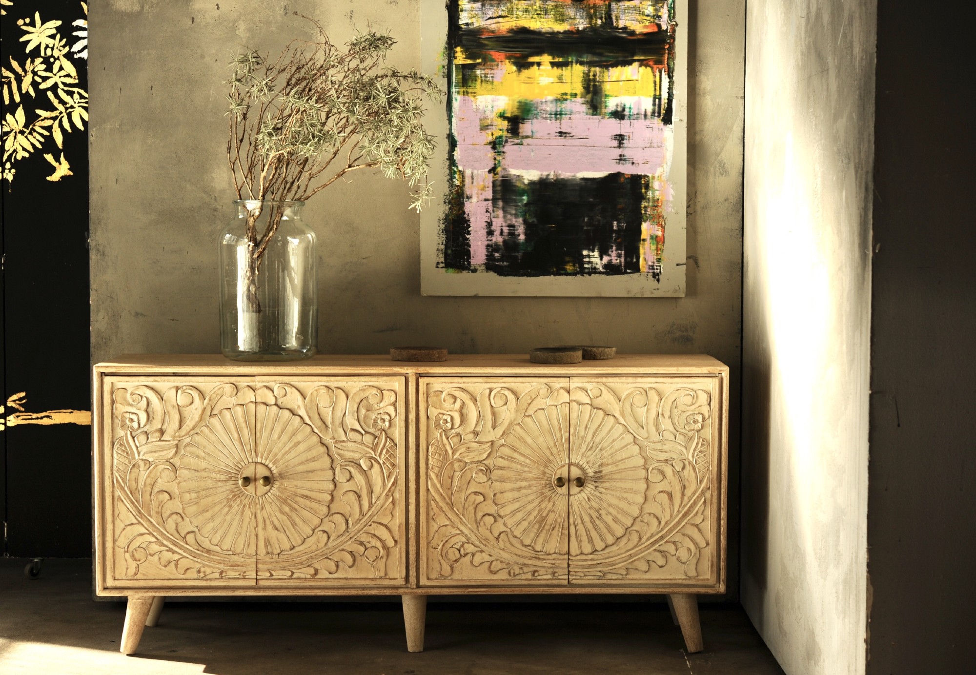 Sideboard 'Fradette' mit 4 Türen, whitewashed, B 150 cm, H 70 cm, L 40 cm von fischer's lagerhaus