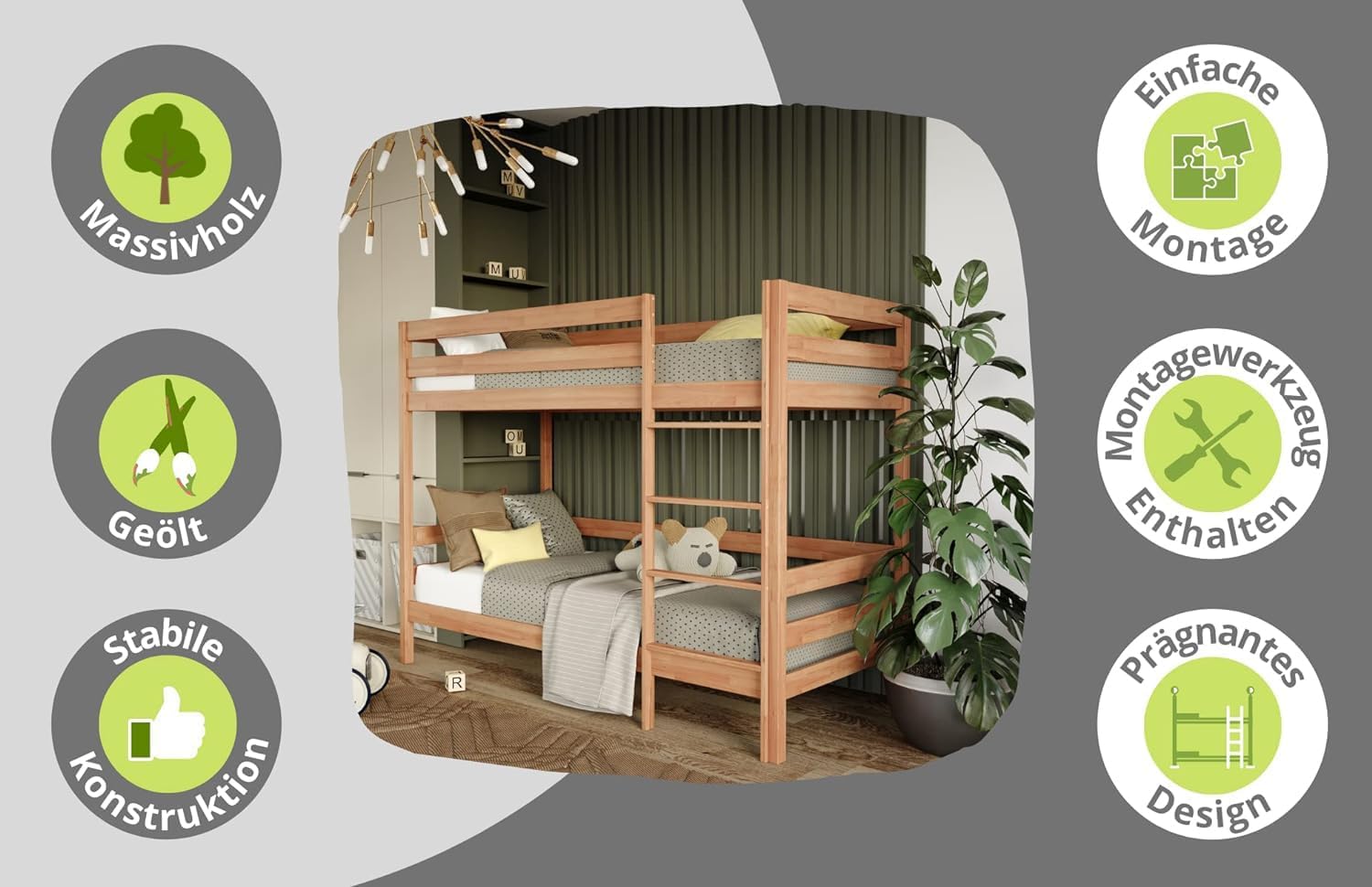 Krok Wood Etagenbett Kinderbett Doppelbett Jugendbett Sydney aus Massivholz in Buche 90×200×160 cm