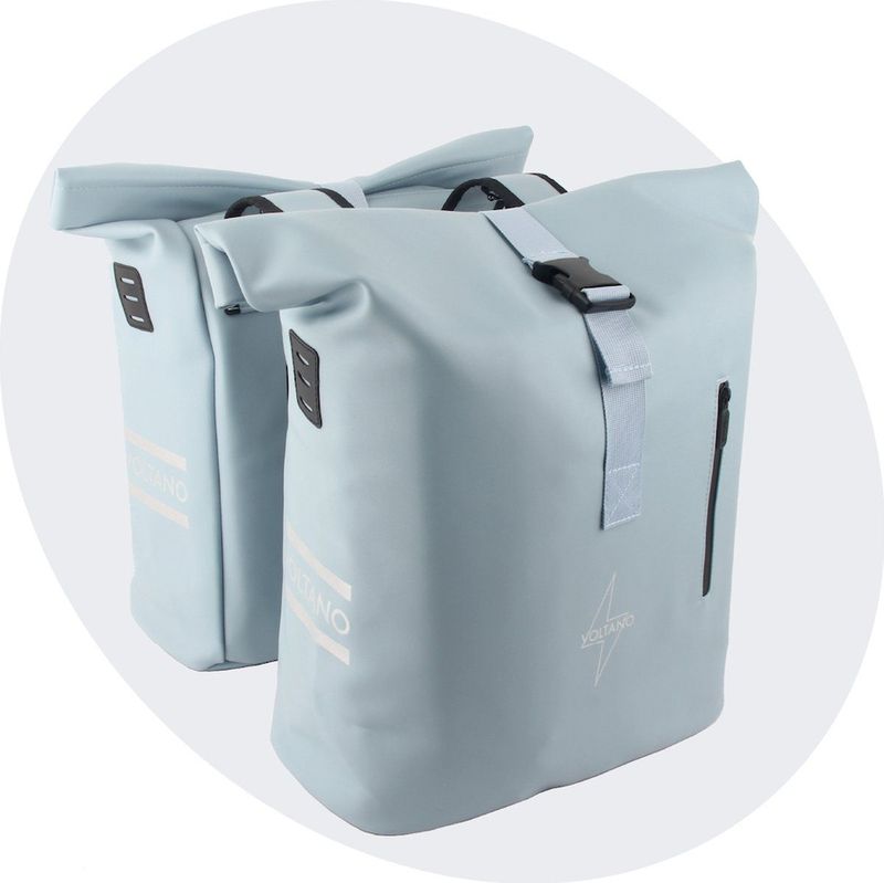 Voltano Dubbele Fietstas Rolltop E-bike Pro - Ice Blauw - 48 Liter - 100% Waterdicht - Fietstassen Electrische Fietsen