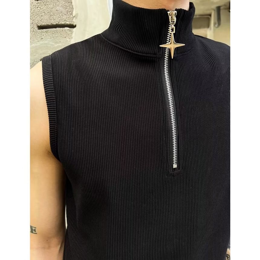 GRAYCIOUS - Mouwloze top met halve rits en effen kleur