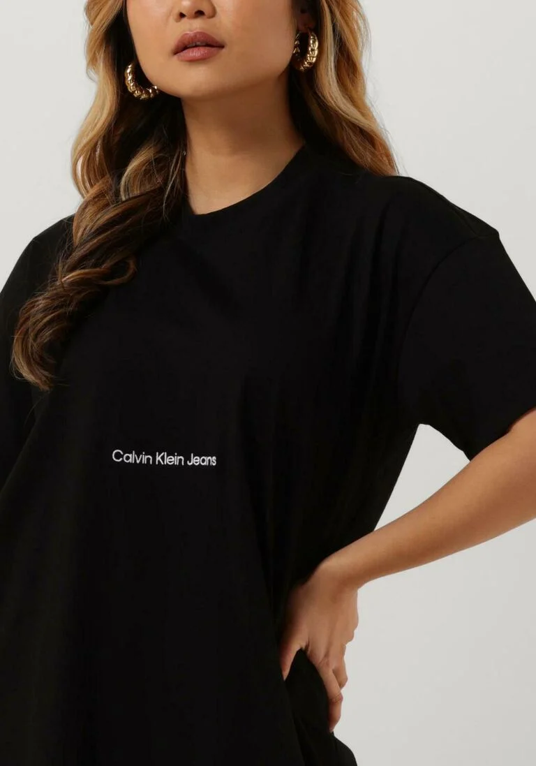 CALVIN KLEIN zwarte calvin klein midi jurk institutional long t-shirt dress
