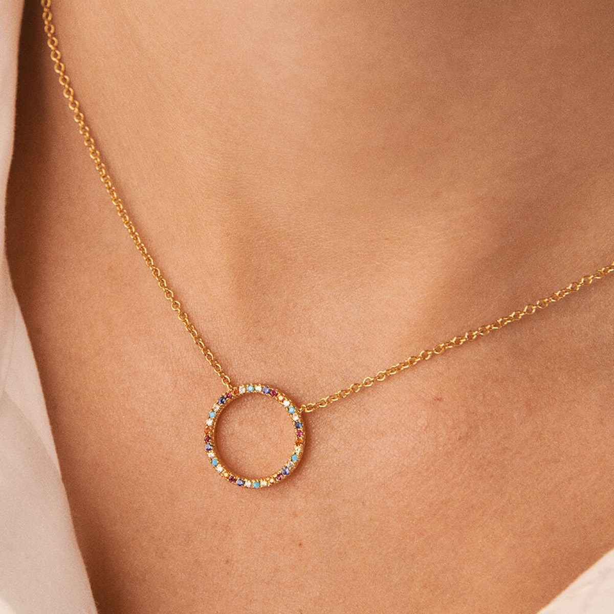 Collier Agatha argent doré cercle multicolore
