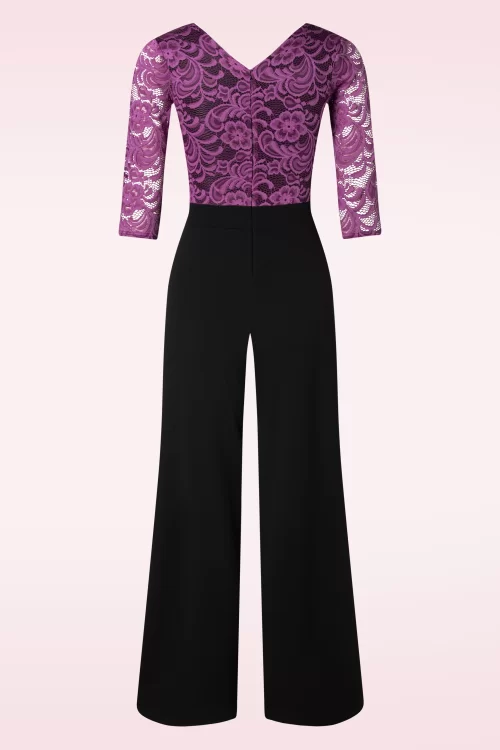 Vintage Chic for Topvintage Maribelle kanten jumpsuit in magenta en zwart