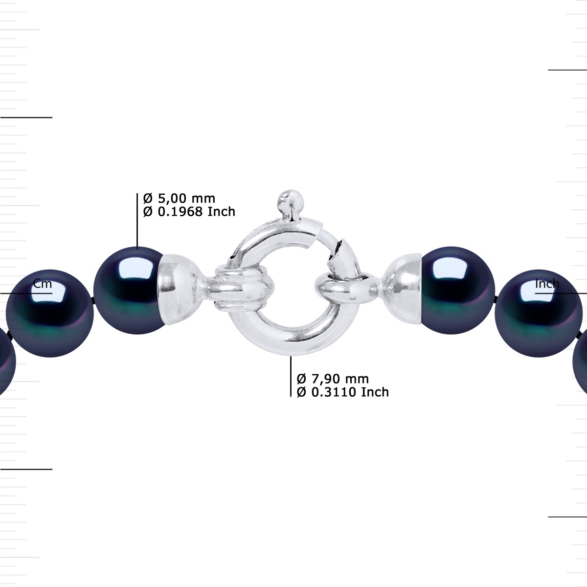 Collier de Perles de Culture d'Eau Douce 5-6 mm Noires Fermoir Prestige Or Blanc