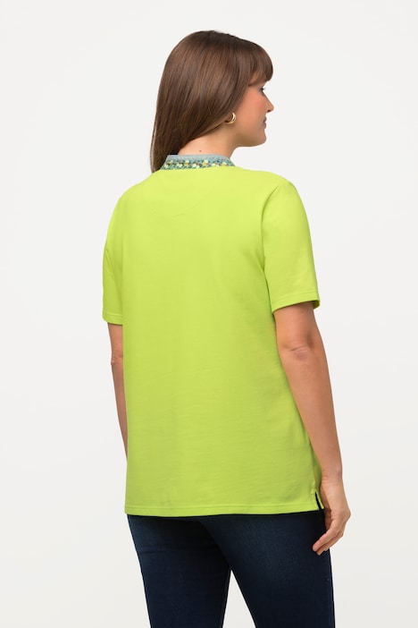 Poloshirt, Stehkragen, Blütendetails,  Classic, Halbarm