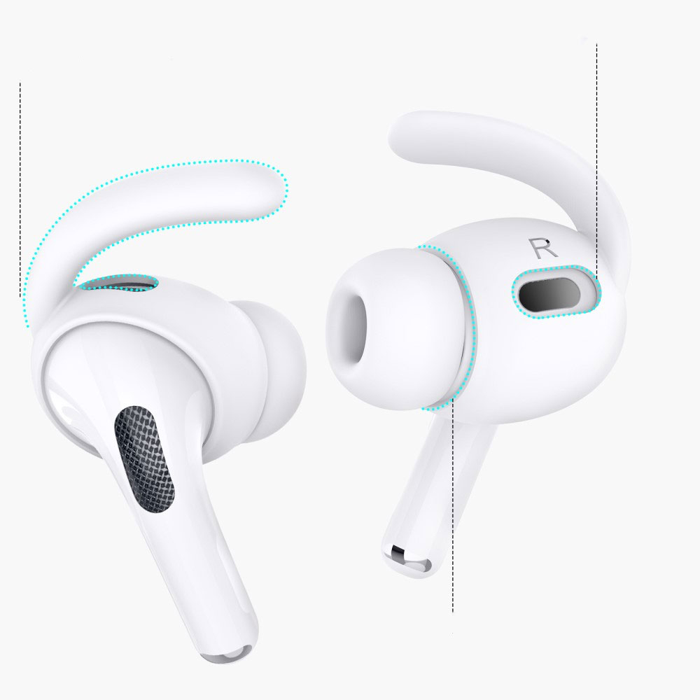 (4-tlg. Set) Gr. L AirPods Pro 2 Silikon Ohrbügel Haken Halterung - Schwarz