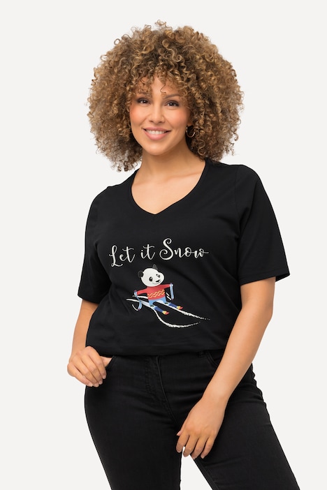 Weihnachts-Shirt, Panda, Classic, V-Ausschnitt, Halbarm