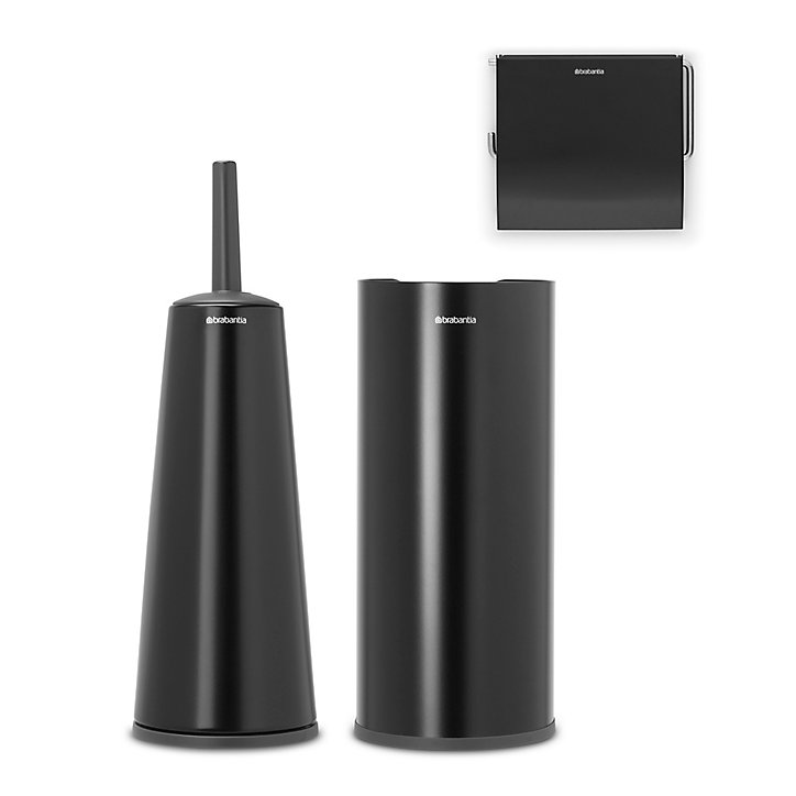 Ensemble brosse WC et support, porte rouleau et distributeur de papier Brabantia ReNew en métal coloris noir