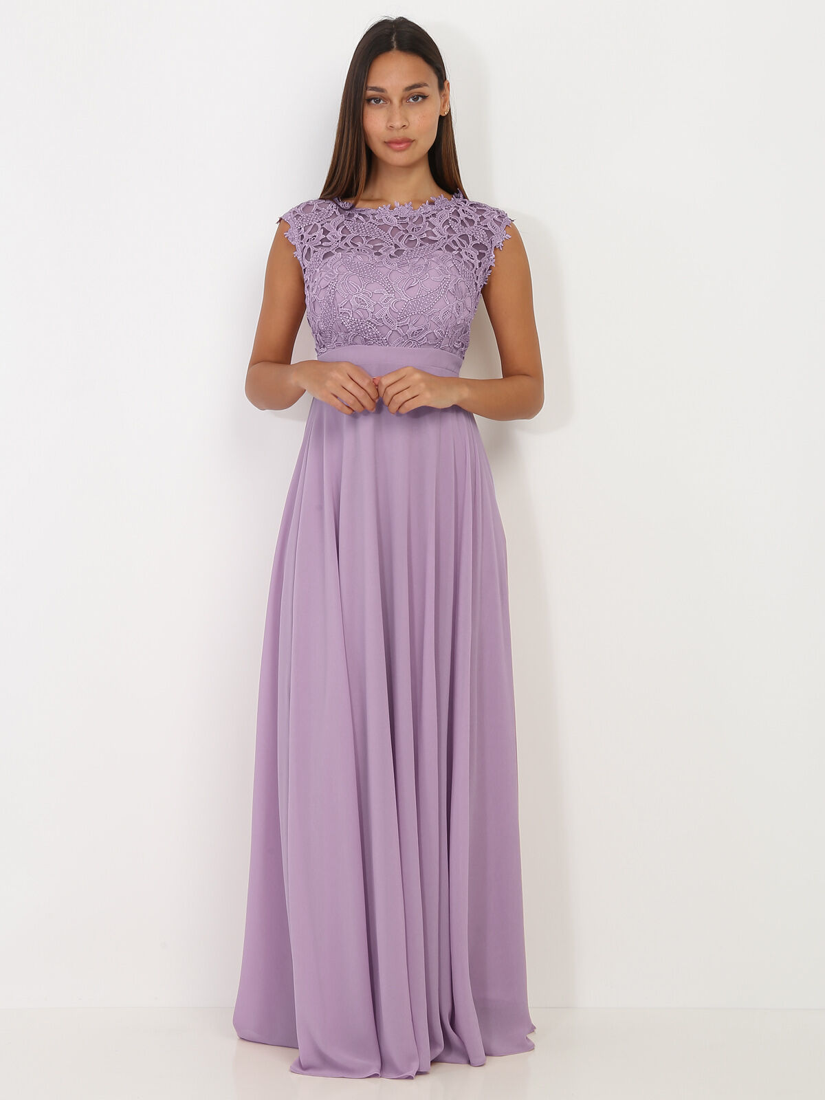 Robe longue à dentelle- Parme
