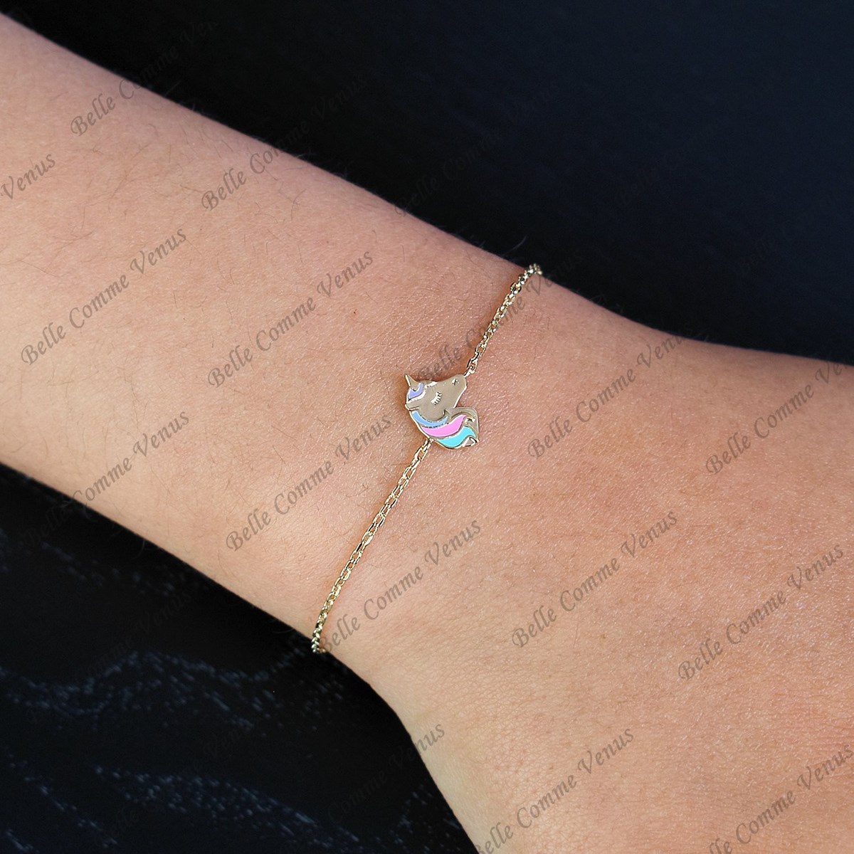Bracelet tête de licorne émail coloré Plaqué OR 750 3 microns