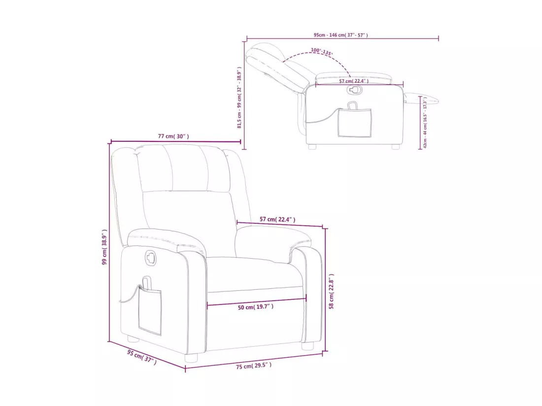 Fauteuil de massage inclinable Noir Tissu