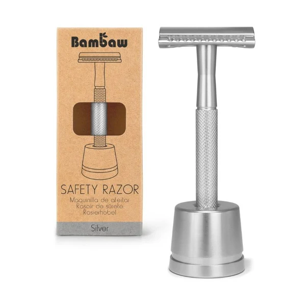 Bambaw Rasoir de Sureté en Métal avec Support - Noir 1 unité avec support