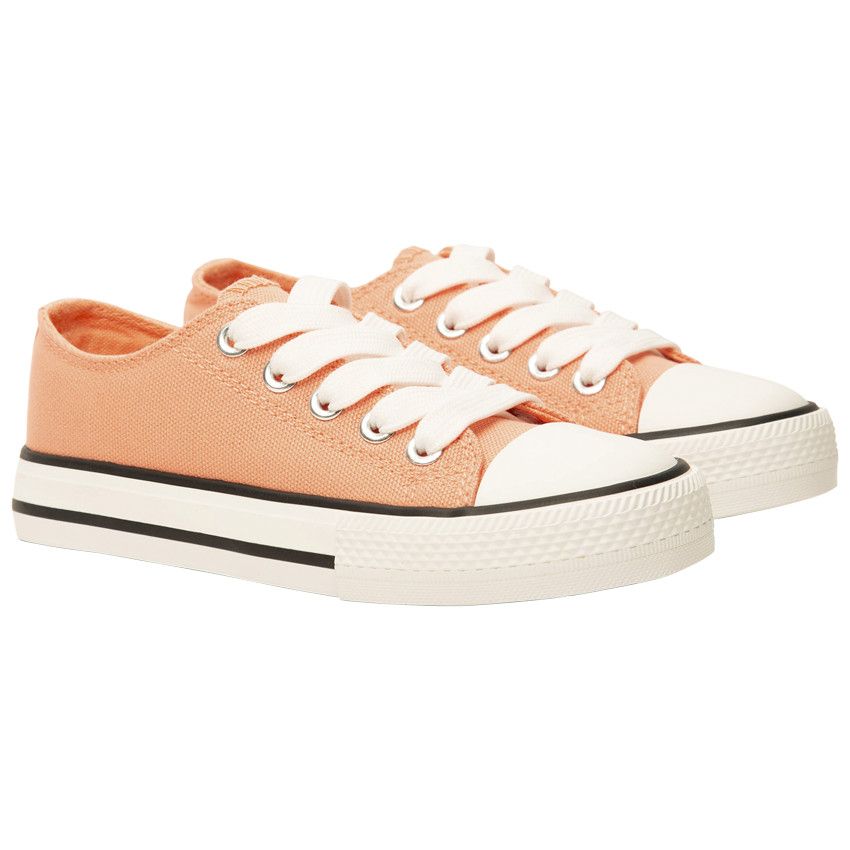 Baskets basses en toile corail avec lacets pour fille - Corail
