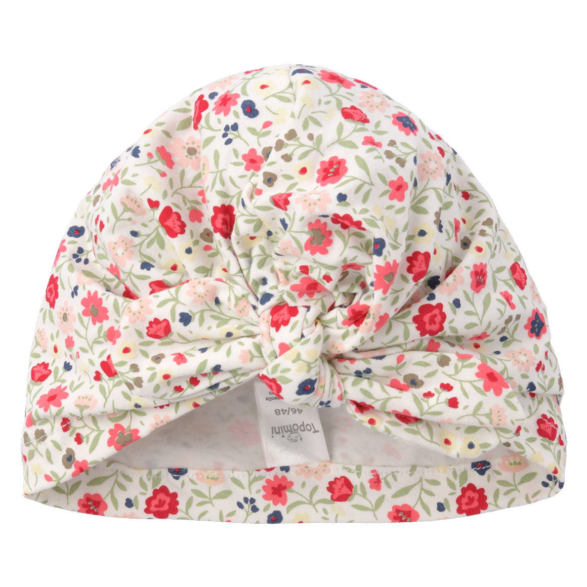 Topomini Baby Turban-Mütze mit Blumen-Allover weiss / pink / bunt