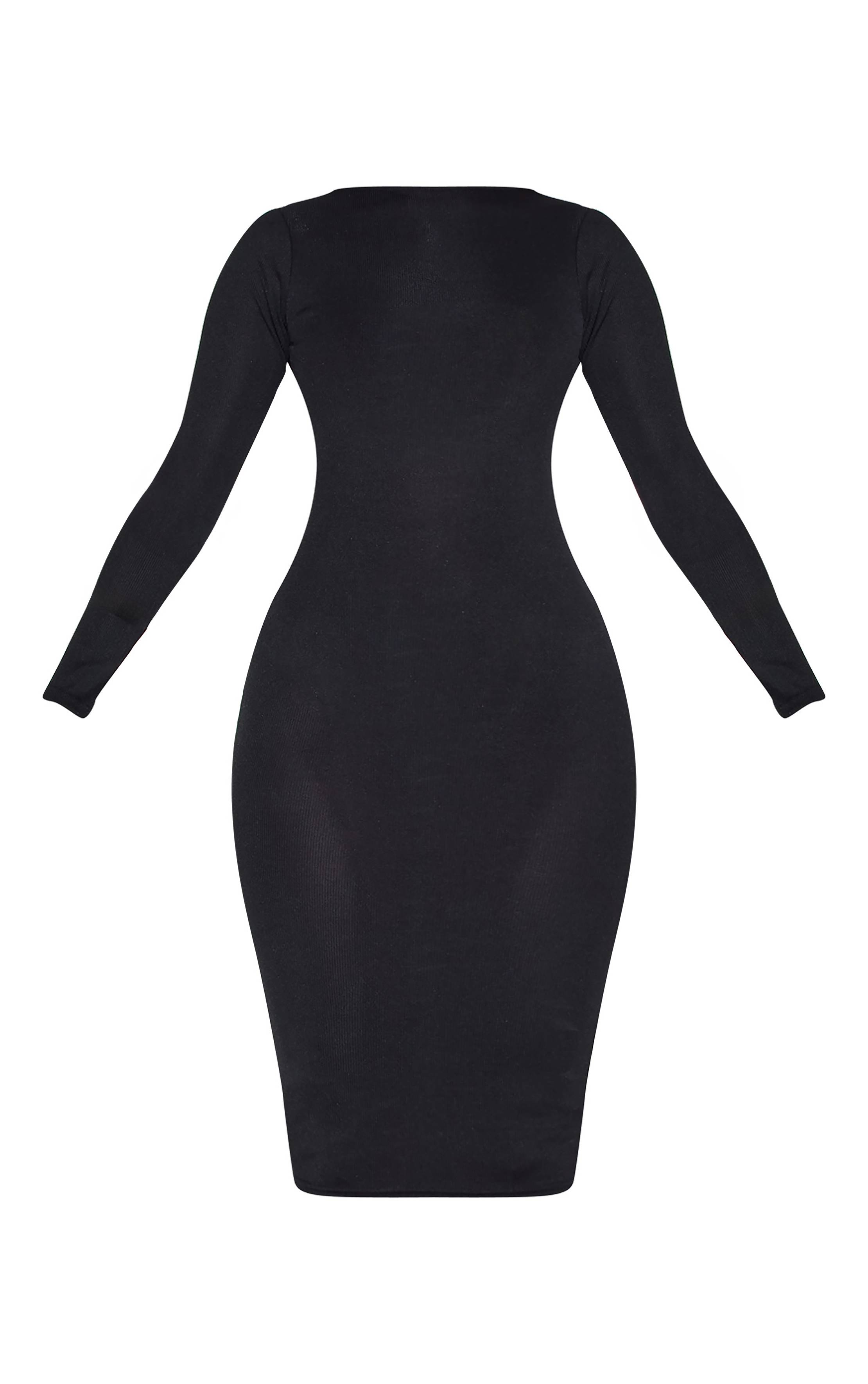 Noir Robe Longue Côtelée À Manches Longues Basique