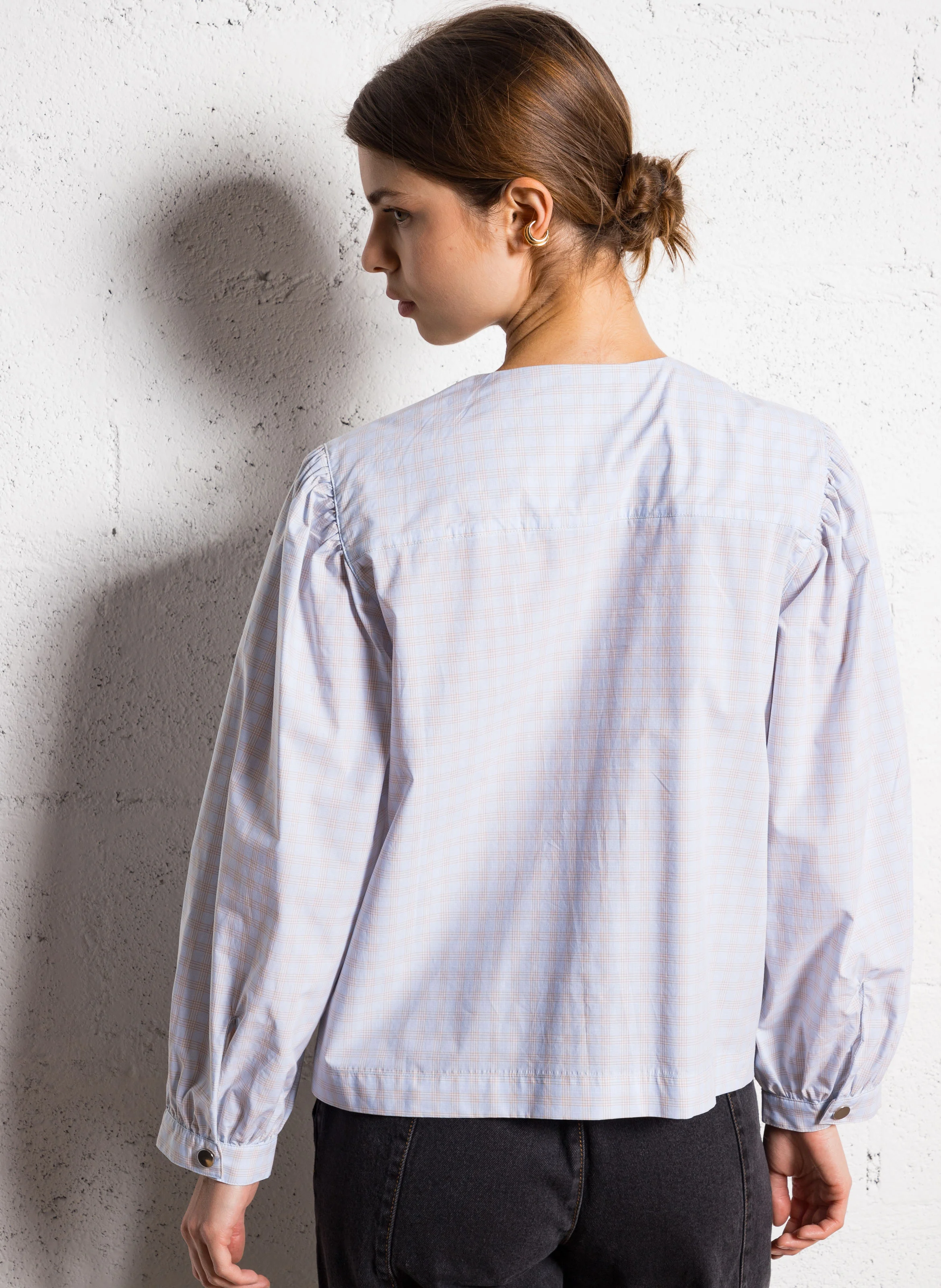 Blouse ample à carreaux en coton | Bleu