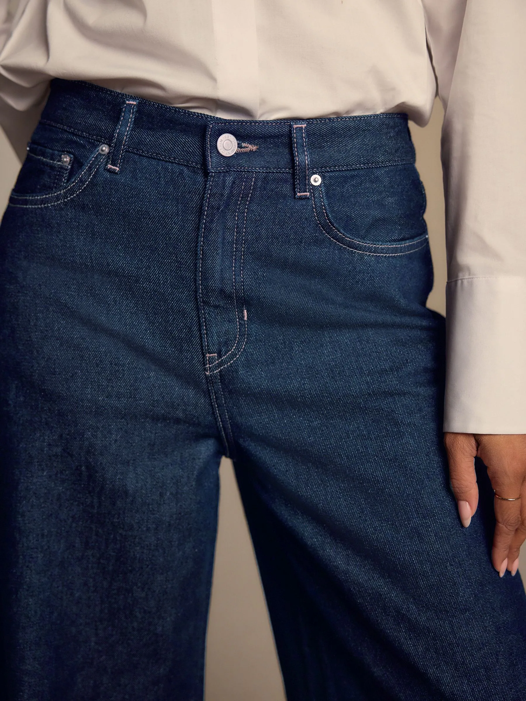 Blauw met wassing - Palazzo-jeans met hoge taille en wijde pijpen