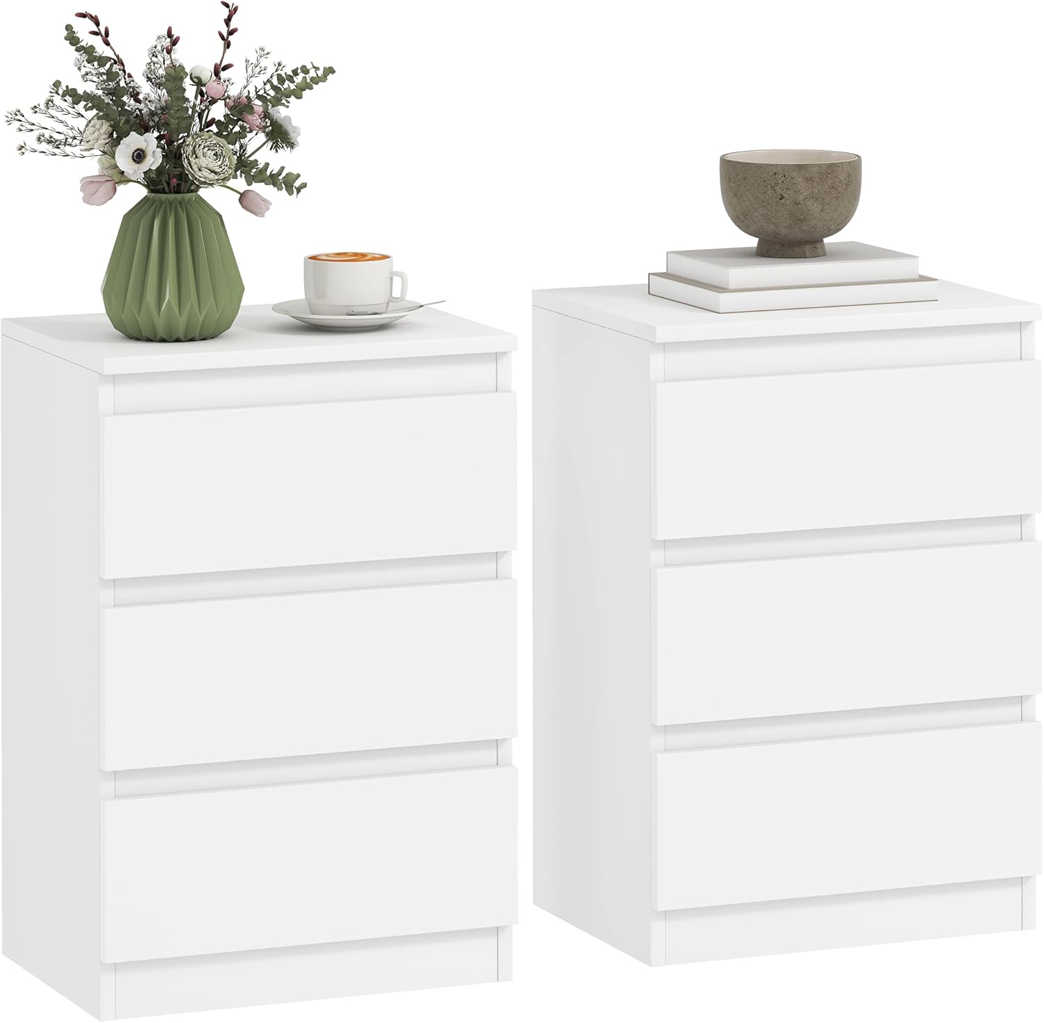 HOMCOM Nachttisch, 2er Set Beistelltisch mit 3 Schubladen, Nachtschrank, Nachtkommode für Schlafzimmer, Wohnzimmer, 40 x 30 x 59,5 cm, Weiß