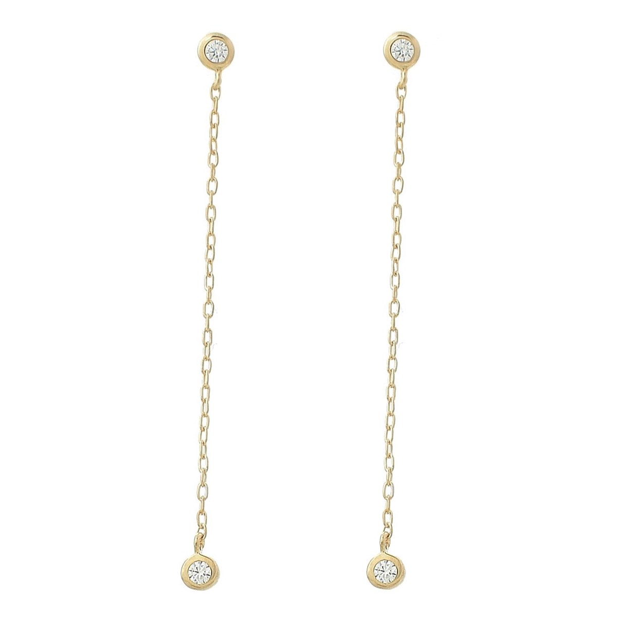 Boucles d'oreilles oxyde de zirconium avec chainette Plaqué or 750 3 microns