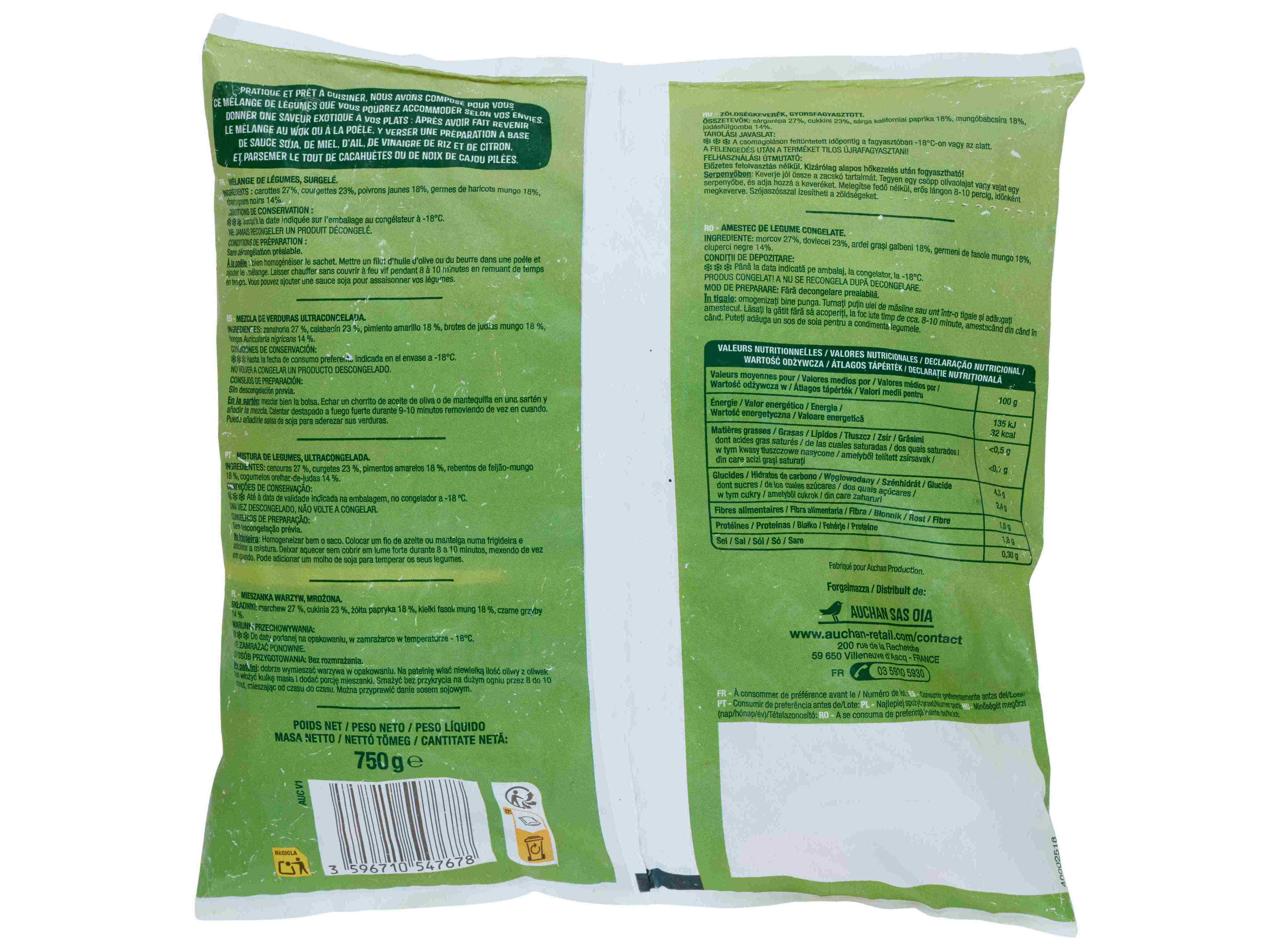 MISTURAS VEGETAIS AUCHAN PARA WOK 750G
