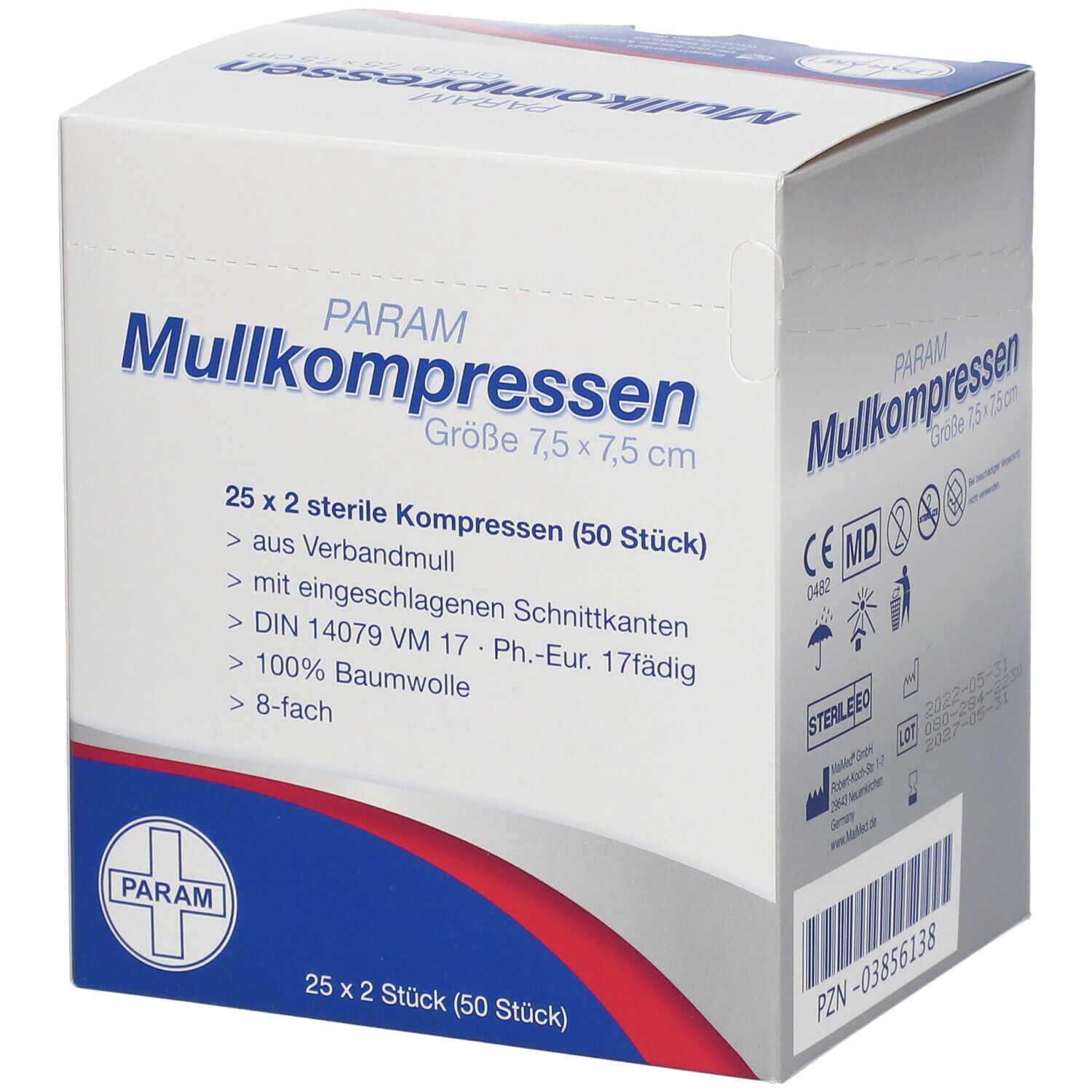 PARAM Mullkompressen 7,5 cm x 7,5 cm steril 8-fach