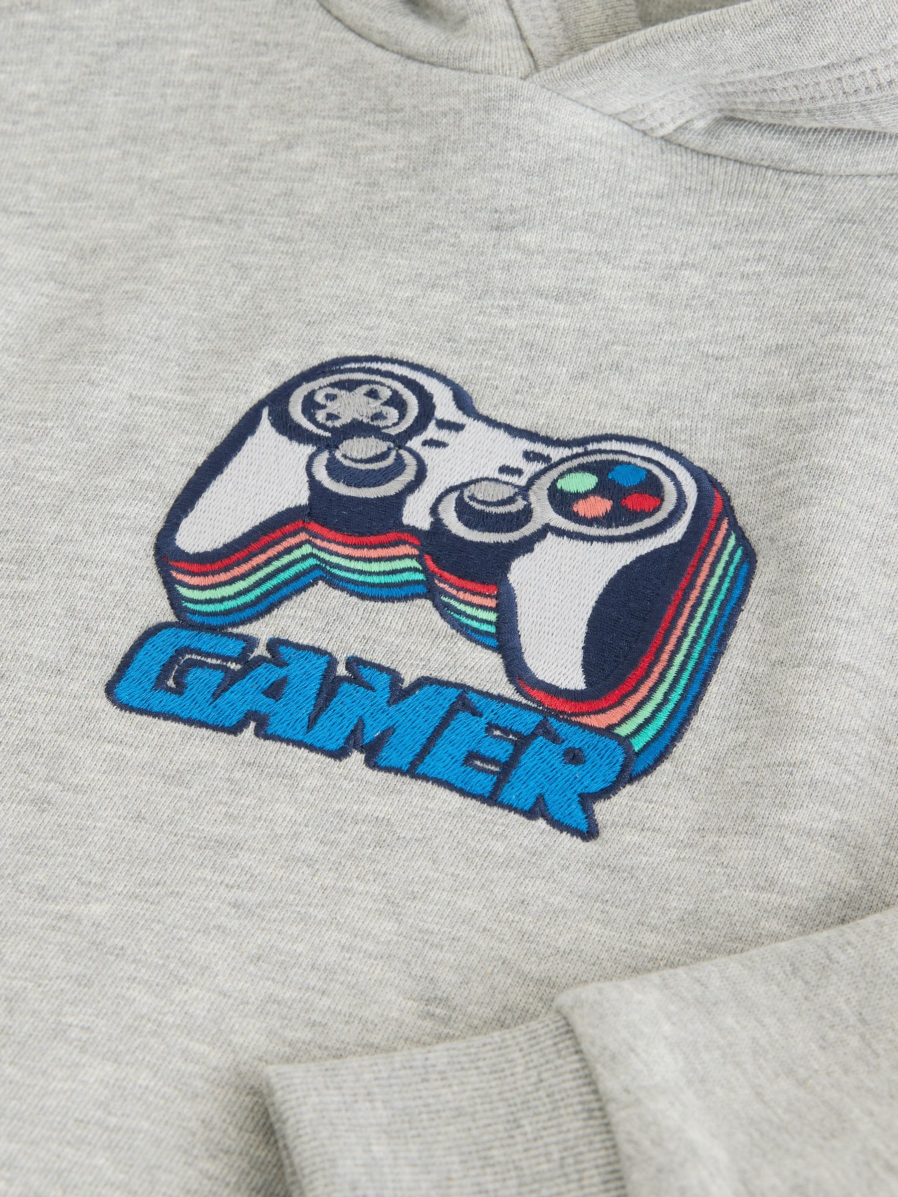 Grijze borduurwerkcontroller - Grafische print hoodie voor oudere jongens (3-16jaar)