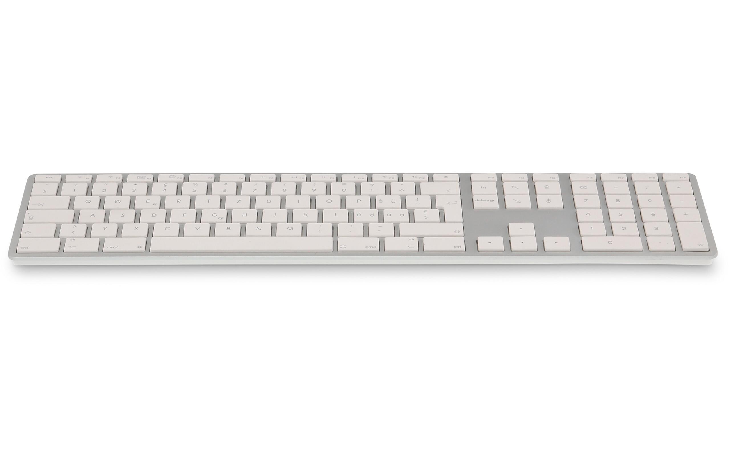 Tastatur WKB-1243 Silber, CH-Layout mit ZiffernblockElegante Tastatur mit Mehrfachkopplung und Aluminiumcover