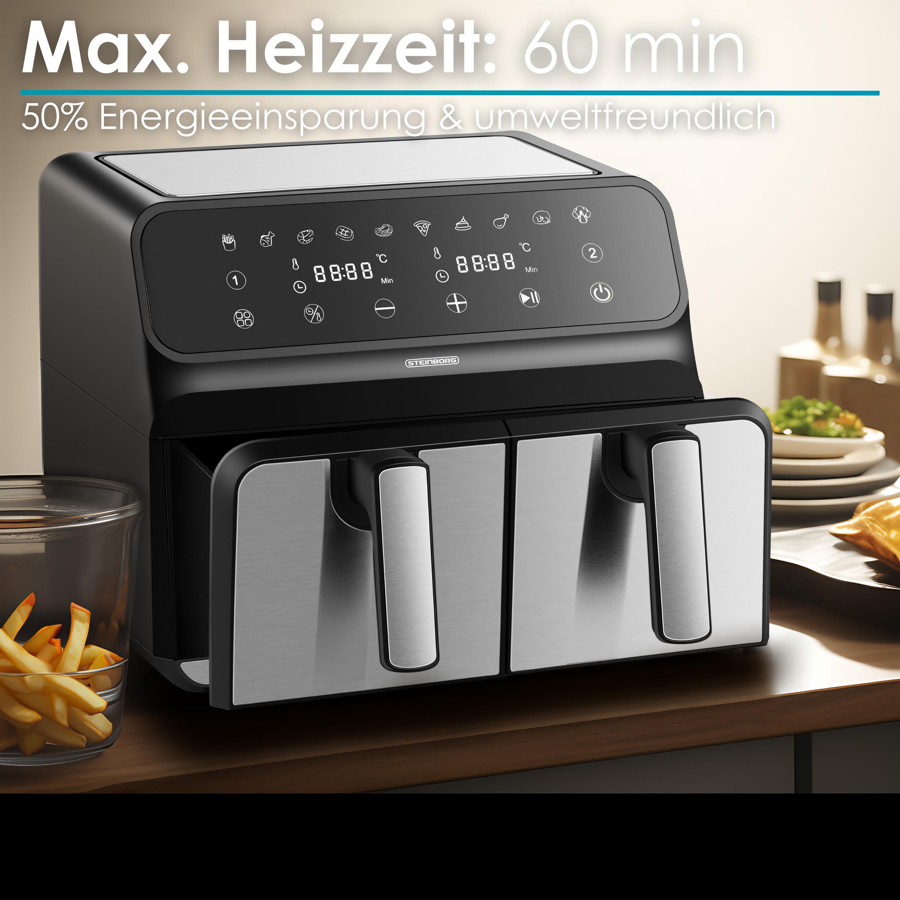 Steinborg 3in1 Dual Heißluftfritteuse 4+4L 10 automatische Programme 1700W
