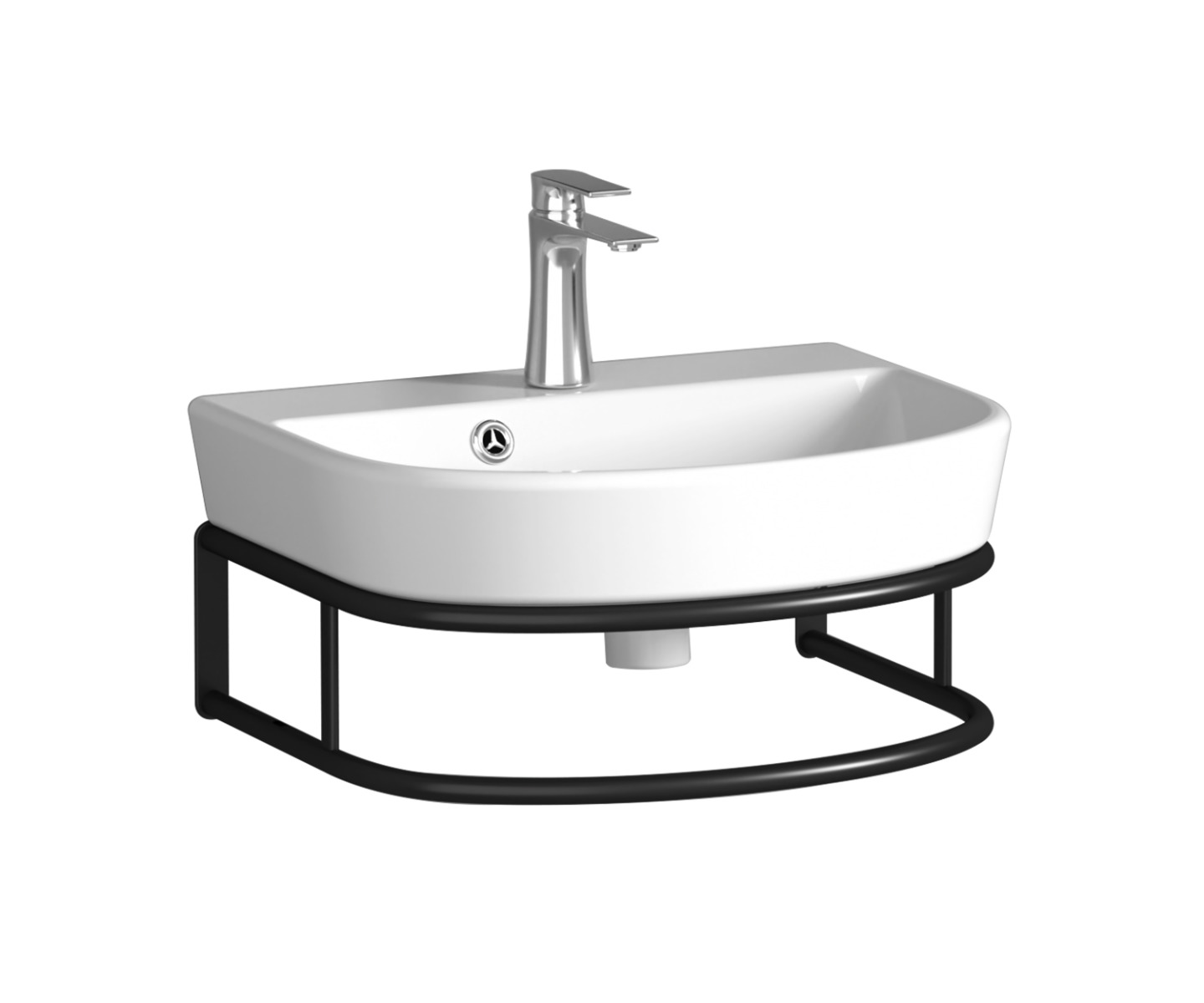 Badstuber Delta witte wastafel 45x36x12cm met spiegel en zwart frame en plankje