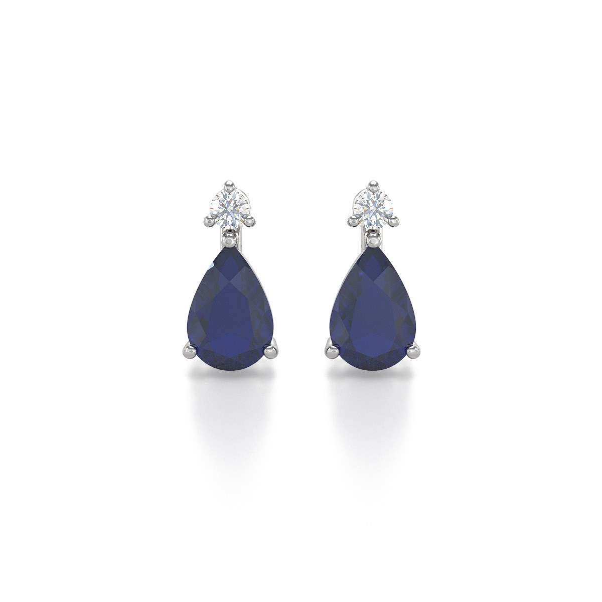 Boucles d'oreilles ADEN Or 585 Blanc Saphir forme Poire et Diamants 1.15grs