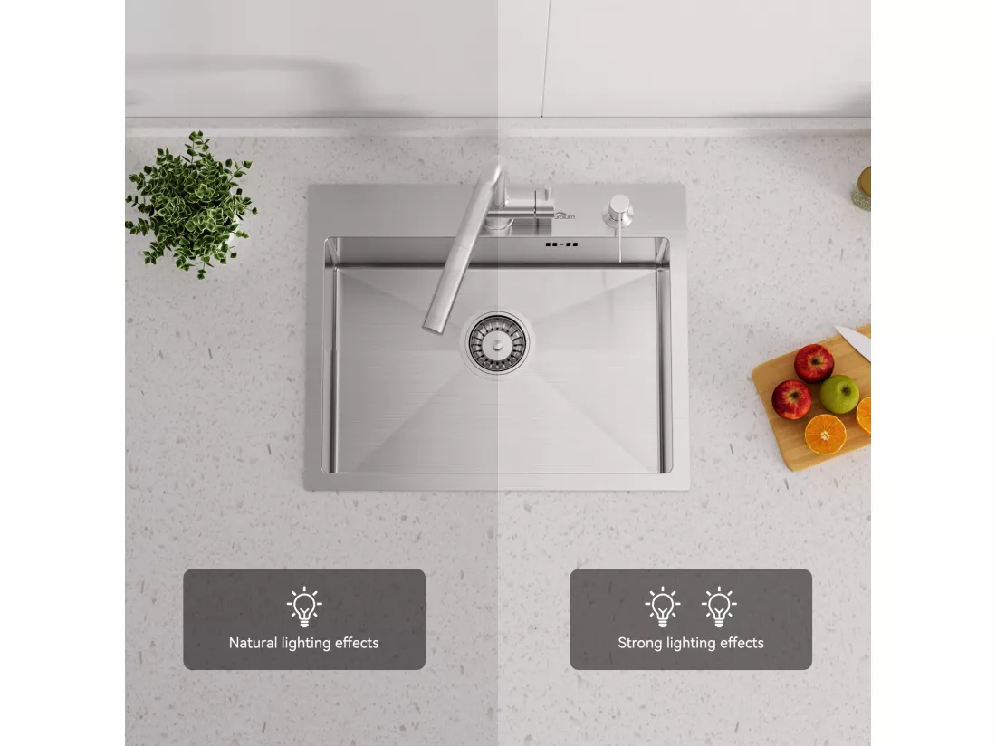 Évier Cuisine 1 Bac 55x45CM Évier à encastrer avec Distributeur Savon,Siphon/Trop-Plein Évier Inox Brossé pour Table à partir de 60 cm,EU Modèle