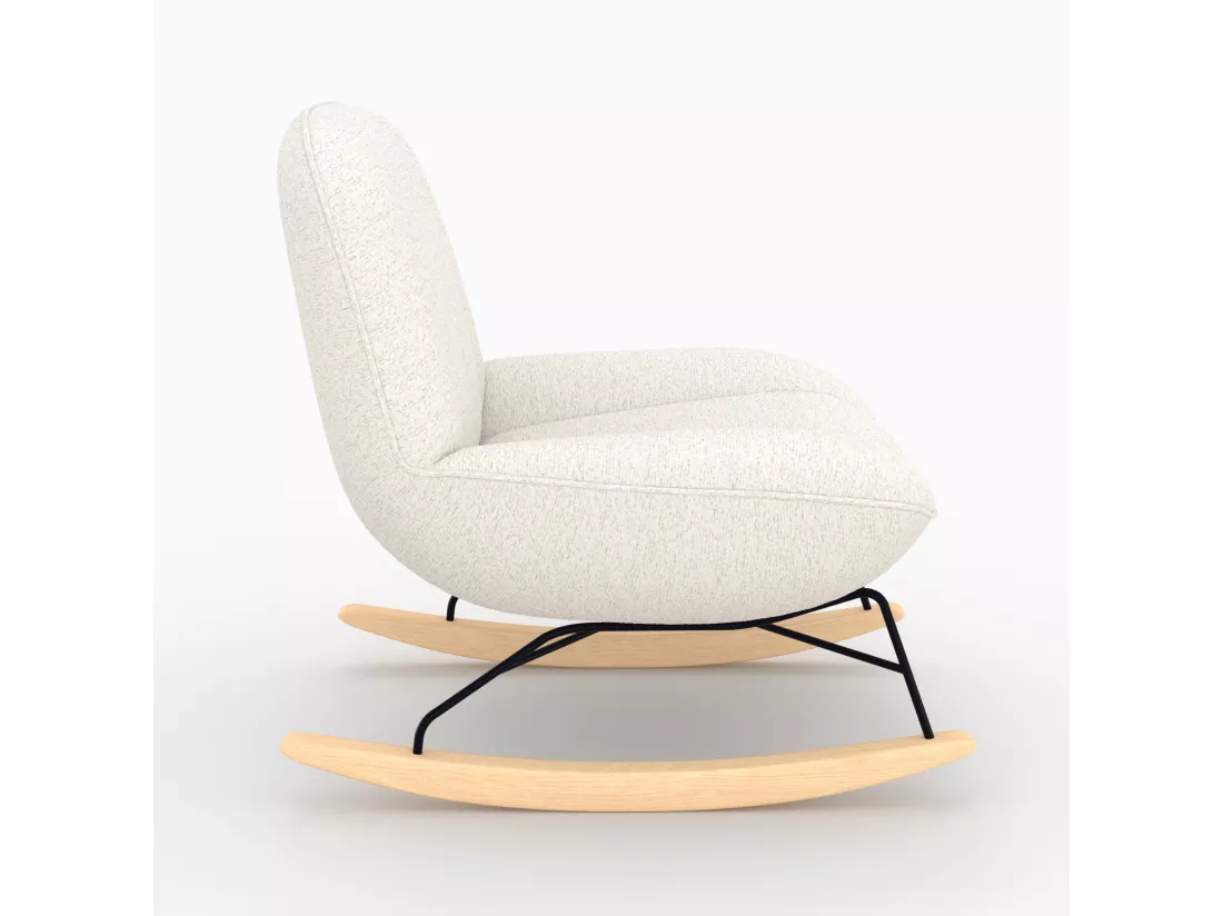 Rocking chair en tissu bouclette blanc cassé - Alvin