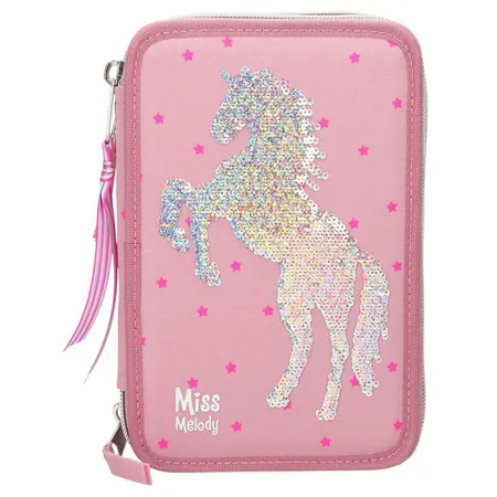 Depesche Miss Melody 3-Fach Federtasche Rosa, Pailletten