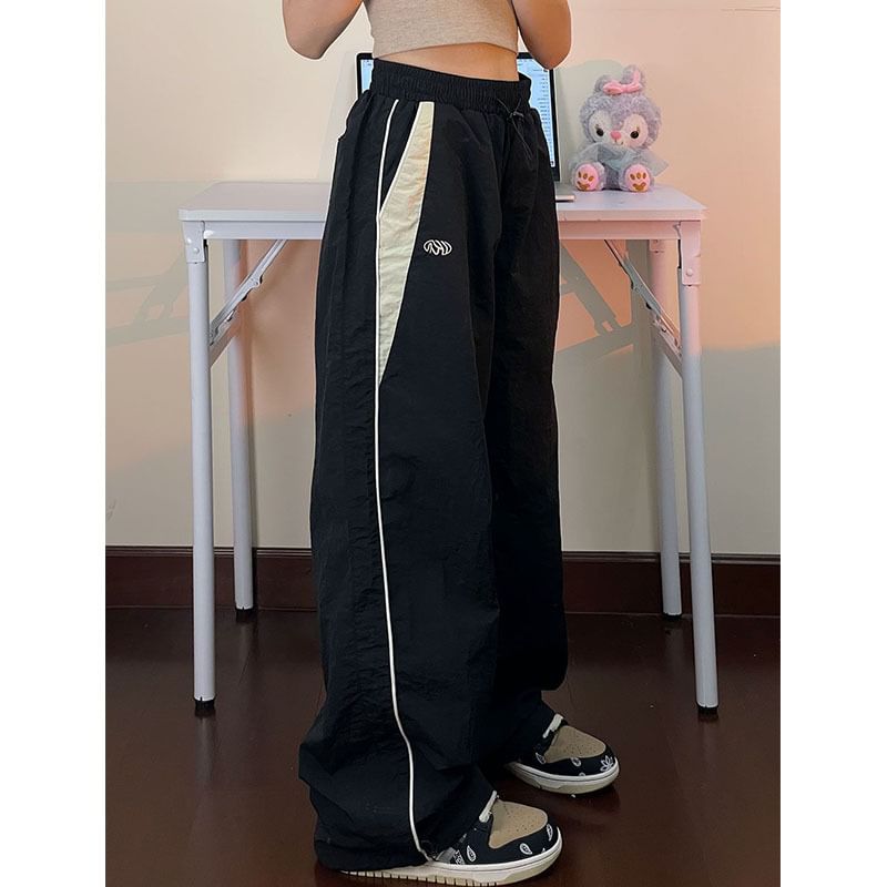 Rosesand - Lage taille kleurblok losse wijde joggingbroek