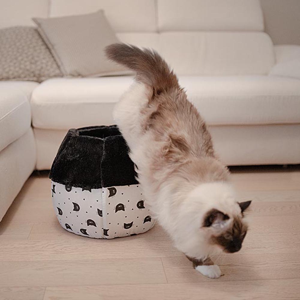 Lit couchage pour chats mellow en coton rembourré, avec entrée sur le dessus